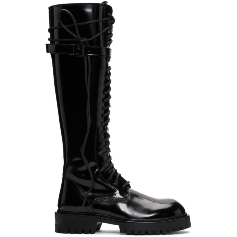 Like New! Ann Demeulemeester Alec Knee High Glossy Black Lace-Up Combat Boots